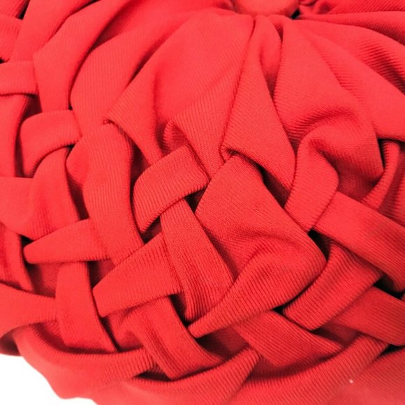 Vintage 50s Pillow Smocked Round Red Hollywood Regency MCM decor - Picture 3 of 5